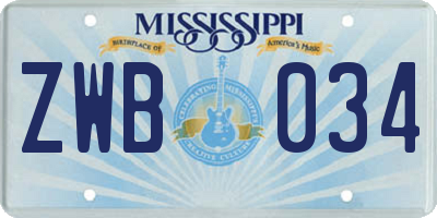 MS license plate ZWB034