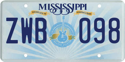 MS license plate ZWB098