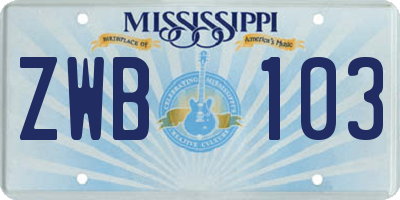 MS license plate ZWB103