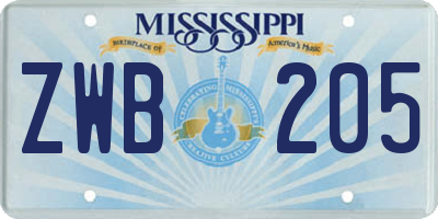 MS license plate ZWB205
