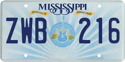 MS license plate ZWB216