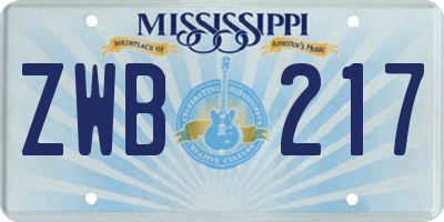 MS license plate ZWB217