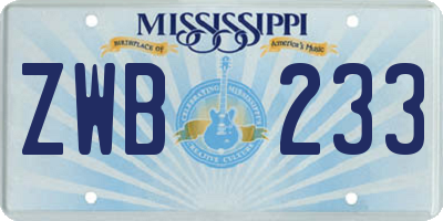 MS license plate ZWB233