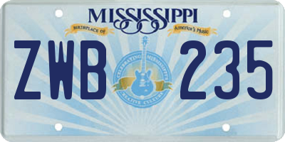 MS license plate ZWB235