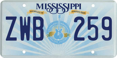MS license plate ZWB259