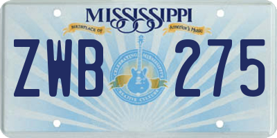 MS license plate ZWB275
