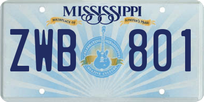 MS license plate ZWB801