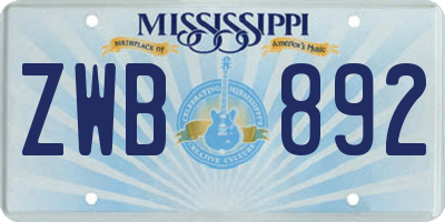 MS license plate ZWB892
