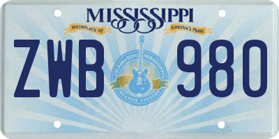 MS license plate ZWB980