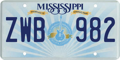 MS license plate ZWB982