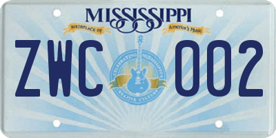 MS license plate ZWC002
