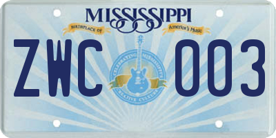 MS license plate ZWC003