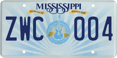 MS license plate ZWC004
