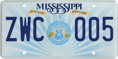 MS license plate ZWC005