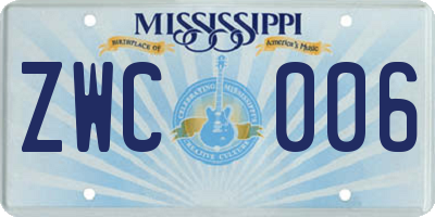 MS license plate ZWC006