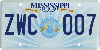 MS license plate ZWC007