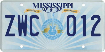 MS license plate ZWC012