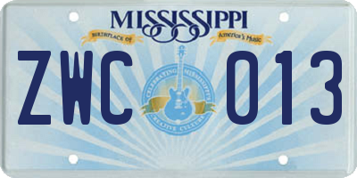 MS license plate ZWC013