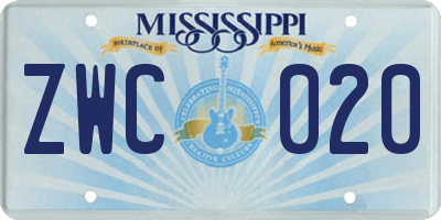 MS license plate ZWC020