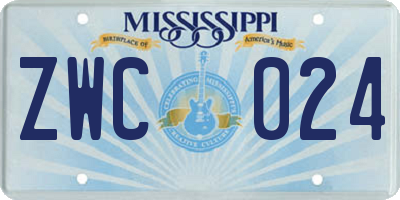 MS license plate ZWC024