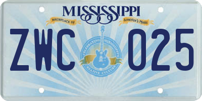 MS license plate ZWC025
