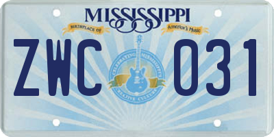 MS license plate ZWC031