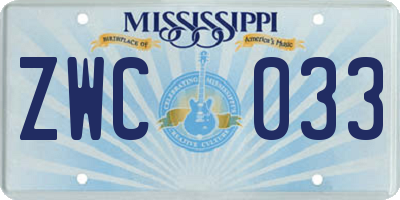 MS license plate ZWC033