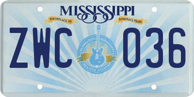 MS license plate ZWC036