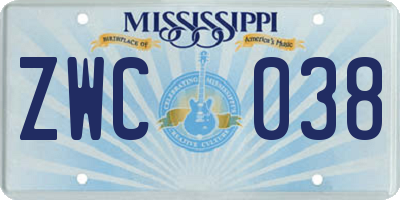 MS license plate ZWC038