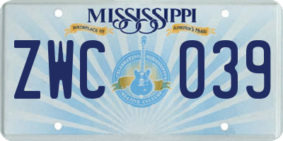 MS license plate ZWC039