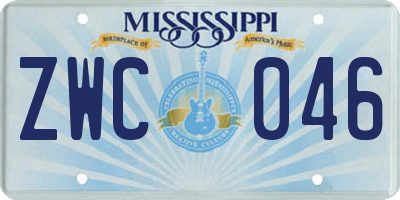 MS license plate ZWC046