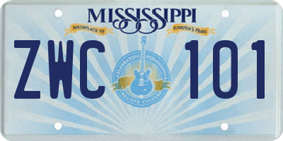MS license plate ZWC101