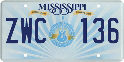 MS license plate ZWC136