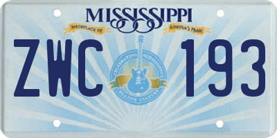 MS license plate ZWC193