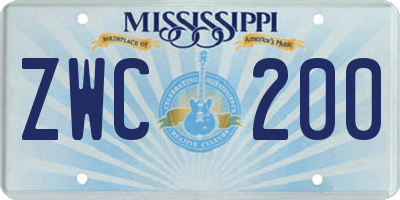 MS license plate ZWC200
