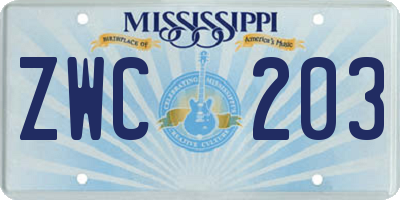 MS license plate ZWC203