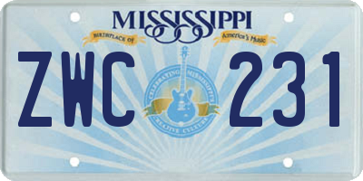 MS license plate ZWC231