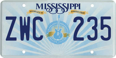 MS license plate ZWC235