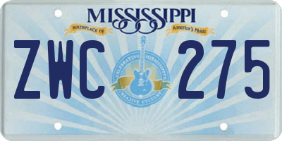 MS license plate ZWC275