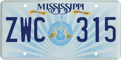 MS license plate ZWC315