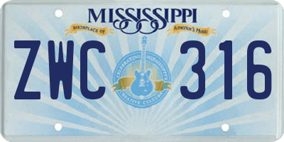 MS license plate ZWC316