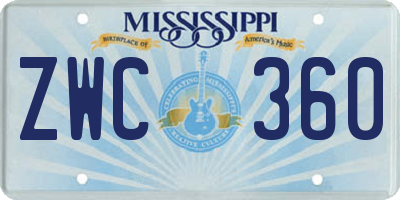 MS license plate ZWC360