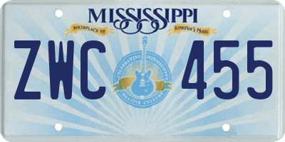 MS license plate ZWC455