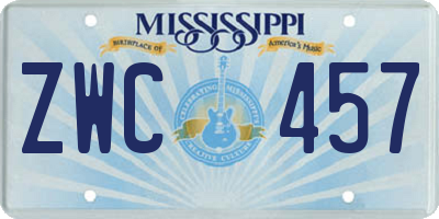 MS license plate ZWC457