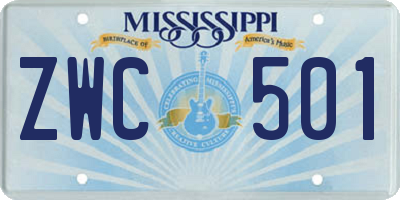 MS license plate ZWC501