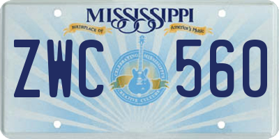MS license plate ZWC560