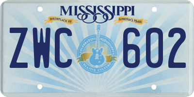 MS license plate ZWC602