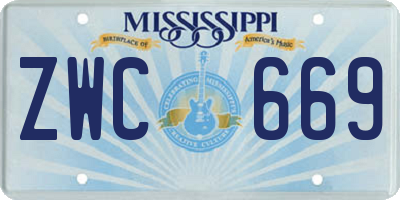 MS license plate ZWC669
