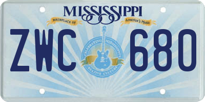 MS license plate ZWC680