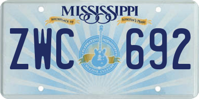MS license plate ZWC692